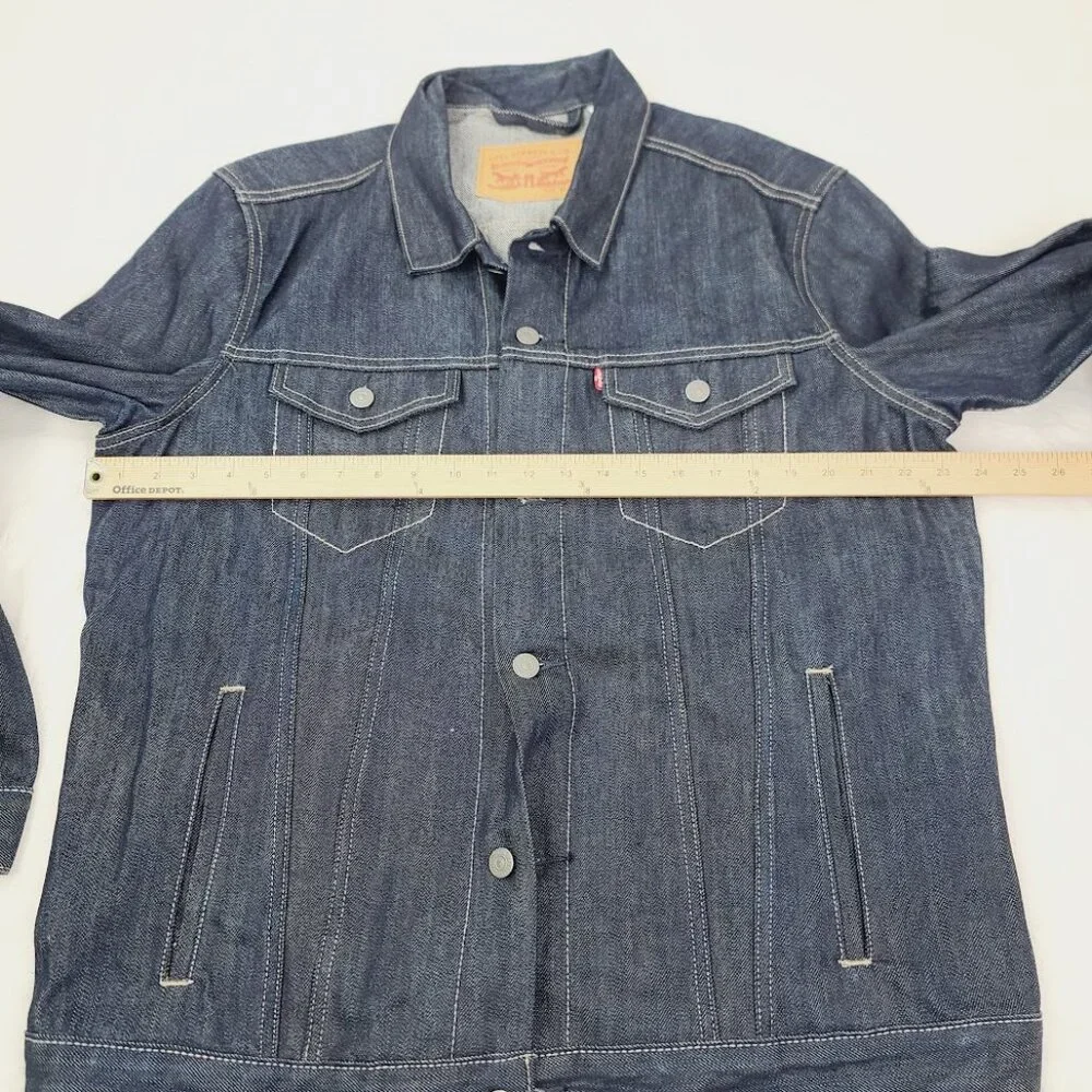 Levi's Men's Solid Dark Blue Spread‎ Collar Denim Relaxed Trucker Jacket Size XL - Picture 11 of 12